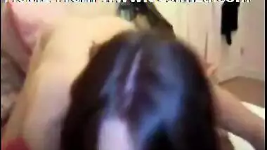 Brunette fucking hard with her boyfriend at bed