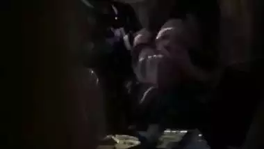 Lovers in restaurant having romance and GF sucking dick