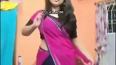 Cute girl stripping saree and showing naked boobs