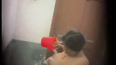 Huge boobs mom pouring water on breasts caught by son
