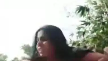 Nude desi Bhabhi bathing outdoors and enjoys video call sex
